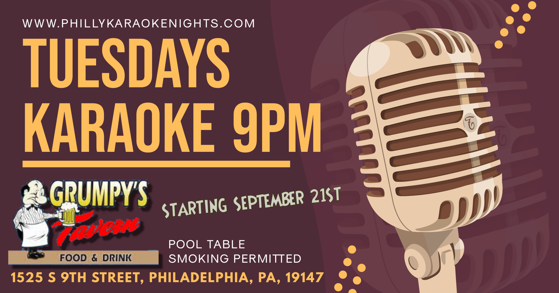 Tuesday Karaoke at Grumpy’s Tavern (South Philadelphia, PA) Philly
